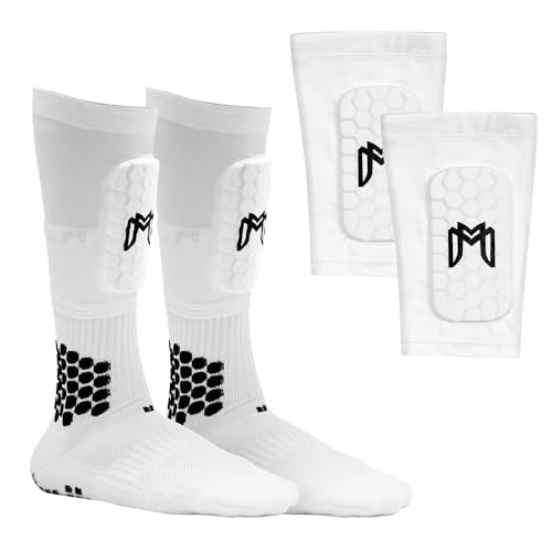 MediCaptain Mini Shin Guards Soccer – Built in Shin Pad Sleeves for Mens, Women, Teens - Small Shin Guards - Lightweight, Breathable Shin Defender Leg Protection - color: White, size: Maxi (5.5 x 2.8 in)