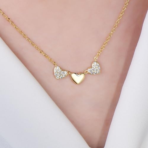 Moissanite 3-Heart Pendant Necklace for Women | 0.3CTTW D Color VVS1 Moissanite 14K Gold Plated Eternal Heart Pendant for Wife Mom Birthday Jewelry Gifts - color: Gold