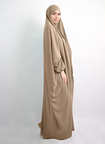 Qianliniuinc Women Muslim Full Cover Long Dress - Loose Hooded Dress Abaya Prayer Robe Islamic Clothes One-Size - color: Khaki