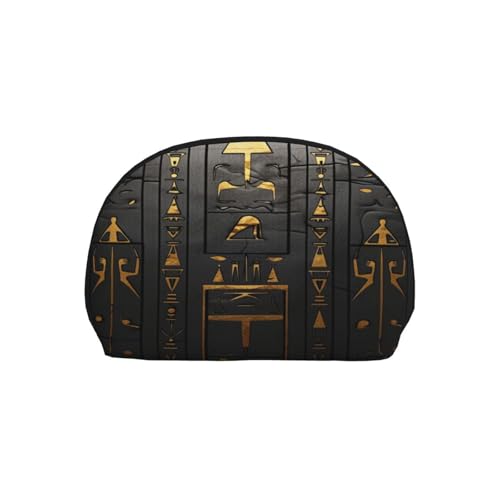 Egyptian Hieroglyphic 2-Piece Shell Makeup Bag Set, Large Capacity Travel Cosmetic Bag For Women With Zipper, Waterproof Polyester Toiletry Organizer Pouch For Purse, Travel, Gym & Daily Use - color: Egyptian Hieroglyphic