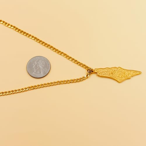 Uloveido Palestine Map Necklace – Arabic Engraved Stainless Steel Pendant, Islamic Middle Eastern Cultural Jewelry for Men and Women - color: Gold