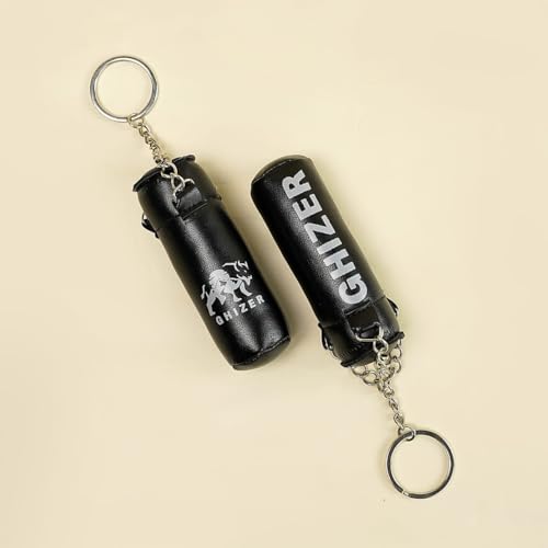 Mini Boxing Glove & Punching Bag Keychain Set – PU Leather Keyring Sports Lovers Gift & Gifts For Men (3 pcs) - color: Red and Black