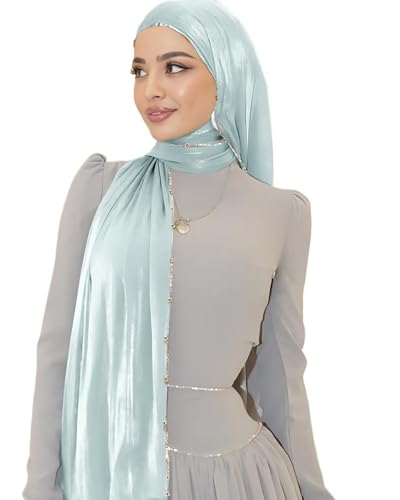 Shimmer Party Hijab, Lightweight Stylish Hijab Scarf for Women - color: Mint Green