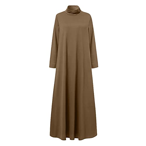 Xiaojmake Women Turtleneck Tunic Dresses Casual Long Sleeve Maxi Dress Long Sleeve Floore Length A Line Long Prayer Dress - color: Brown, size: Small