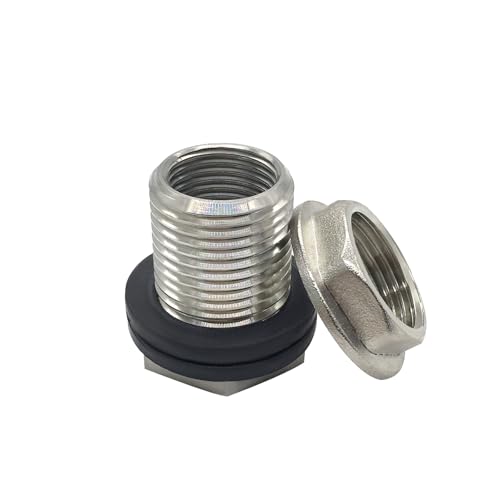 Beduan Stainless Garden Hose Bulkhead Fitting, 1 NPS Male to 3/4 GHT Female Bulkhead Water Tank Connector Thru-bulk Fitting for Rain Barrels, Aquariums, Sinks, Irrigation(Pack of 2) - size: 3/4 GHT to 1 NPS