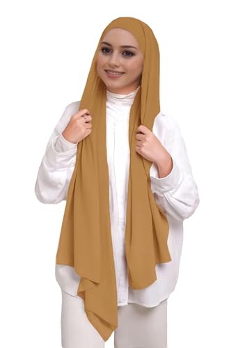 Lina & Lily Muslim Chiffon Instant Hijab Head Scarf with Matching Tie Back Jersey Undercap - color: Camel