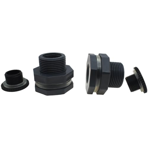 2PCS 3/4 Inch Water Tank Connector Grey PVC Female Threaded Thru-Bulk Pipe Fittings with Plug and Gasket for Rain Barrels and Aquariums