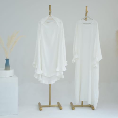 Boedaty Ramadan Eid Prayer Garment Long Khimar Hijab Scarf Wrap with Flounces Abaya Jilbab Muslim Islam for Women - color: White1