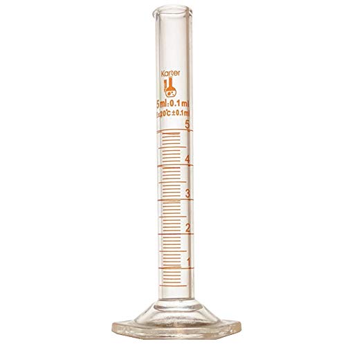 5ml Graduated Cylinder, Borosilicate 3.3 Glass, Single Metric Scale, Class B, Karter Scientific 233A2 (Single) - size: 5ml, style: Pack of 1