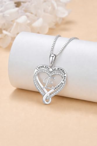 Heart Initial Necklace for Women Double Heart Letters Necklaces - color: F