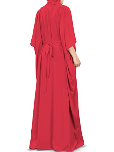 MyBatua Women's Kaftan, Free Size Abaya, Dubai Islamic Dress, Muslim Maxi KF-001 - color: Reddish Pink