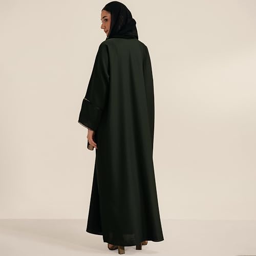 Abaya Dress for Women, Fully Button Up Muslim Abaya in Premium Nida Fabric – Long Sleeve Modest Islamic Maxi Dress - color: Dark Green, size: Medium
