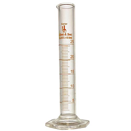 25ml Graduated Cylinder, Borosilicate 3.3 Glass, Single Metric Scale, Class B, Karter Scientific 246G7 (Pack of 2) - size: 25ml, style: Pack of 2