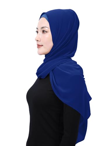 Matched Hijab and Undercap Set, Chiffon Muslim Head Scarf for Women, A Perfectly Decent Combination - color: Royalblue