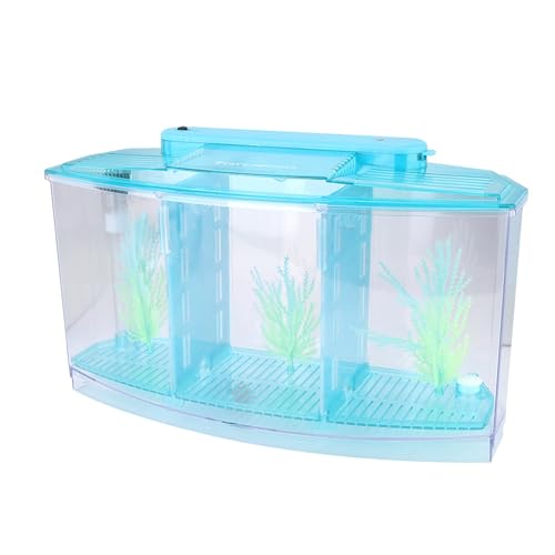 Aquarium Fish LED Acrylic Three Di Breeding Isolation Box for Sm Fishes Bottom of the Change for and Stress Valve (Blue) - color: Blue
