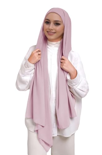 Lina & Lily Muslim Chiffon Instant Hijab Head Scarf with Matching Tie Back Jersey Undercap - color: Dusty Pink