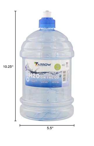 Arrow H2O On The Go Water Bottle, 2.2 Liter - Clear Plastic Bottle with Push Cap & Built-In Handle - Leakproof Design - Ideal for Gym & Sports - BPA Free - Made in USA