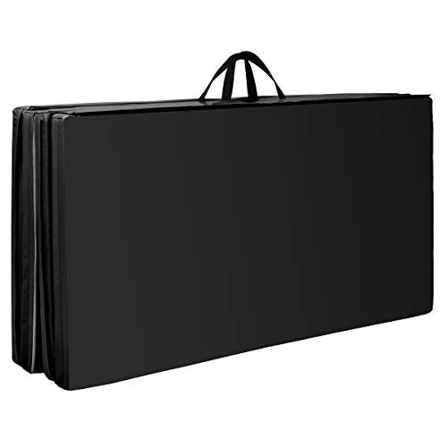 Giantex 4'x8' Gymnastics Mat, 2" Thick Folding Tumbling Mat with Carrying Handles, Foldable Gym Mat with Hook and Loop Fastener, Cheer Mats for Kids Adults Home Exercise Aerobics Fitness - color: Black