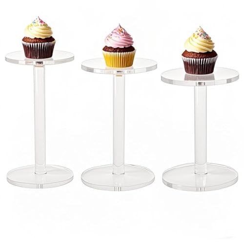 3 Pack 4 " Dia Acrylic Display Riser Jewelry Watches Round Pedestal Flower- Stand Small Figure Holder for Kitchen, Dining Room, Living Room Furniture