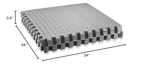 Philosophy Gym Pack of 6 Exercise Flooring Mats - 24 x 24 Inch Foam Rubber Interlocking Puzzle Floor Tiles - Gray - color: 24 Sq Ft, 1/2" Thick - Gray