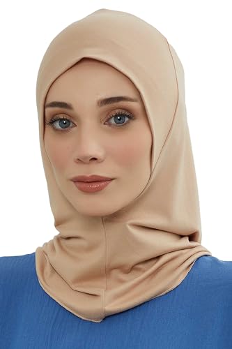 Aisha's Design Instant Turban 95% Cotton Head Scarf Headwear Combed Cotton Ninja Cap, Slip on Jersey Hijab - color: Sand Brown