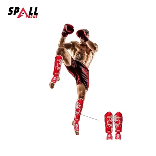 Muay Thai Shin Guards for Kickboxing Martial Arts BJJ Boxing Equipment MMA Training and Sparring Leg Guard with Instep Protection Pads - color: BTF-Red, size: Small-Medium
