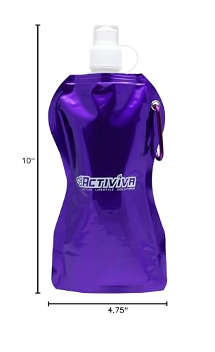 USA Merchant | Collapsible Reusable Water Bottle with Carabiner Clip Light Weight Leak Proof Foldable Drinking Water Bottle Non Toxic BPA Free - 16.9 oz 4 Pack (Pink, Purple, Red, Clear) - color: Pink,Purple,Red,Clear