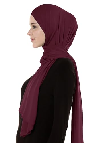 Lina & Lily Breathable Premium Modal Woven Hijab Head Scarf Shawl Wrap for Muslim Women Lightweight - color: Dark Maroon