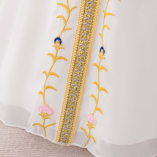 Girls Muslim Dress Kids Girls Floral Embroidery Prayer Dresses Long Sleeve V Neck Elegant Kaftan Dresses for Party - size: 9-12 Months