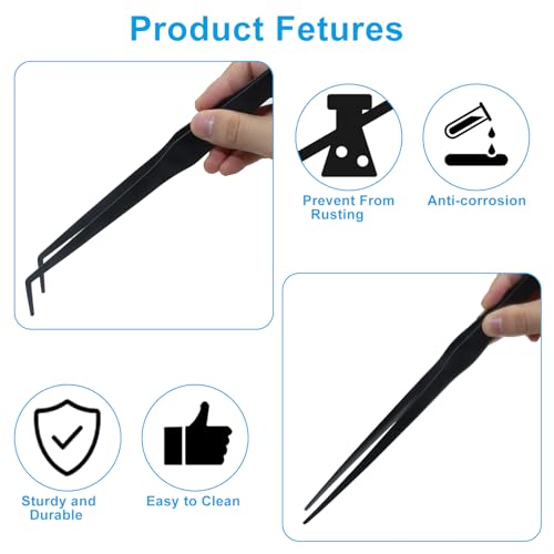 Zorfeter 2 PCS 15 Inch Reptile Feeding Tongs | Stainless Steel, Extra Long, Rubber Tip, Long Terrarium Supplies for Bearded Dragon/Aquarium/Snake Tank