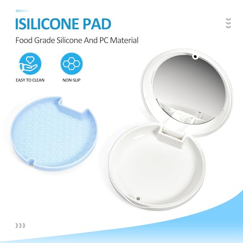 Retainer Case Slim Aligner Case with Vent Holes Removable Inner Tray Silicone for Easy Cleaning, Retainer Removal Tool and Brush (White Blue) - color: White Blue