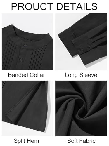 Runcati Mens Kaftan Robe Button Down Long Sleeve Cotton Linen Thobe Casual Muslim Gown Henley Shirt - color: Black, size: X-Large