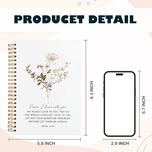 BearCake Peace I Leave with You Floral Christian Notebook Journal, Christian Gifts for Women, Bible Notebooks for Note Taking, Bible Journaling Notebook, Hardcover Spiral Notebook 5.5x8.3 - color: white-Bible-14:27