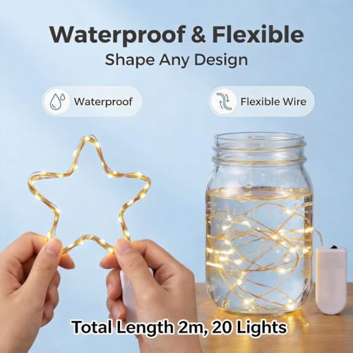 Fairy Lights,12 Pack LED Fairy Lights - 7ft 20LED Waterproof Silver Wire Firefly Starry Moon Lights for DIY Crafts Wedding Table Centerpieces Party Ramadan Decorations