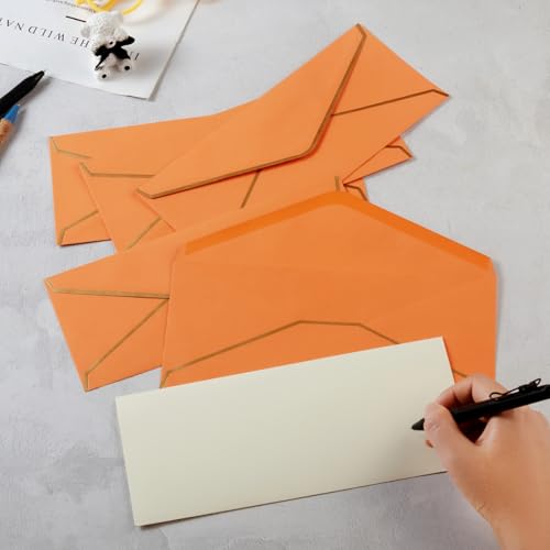 100 Pack #10 Business Envelopes with Gold Stickers, Dark Orange - color: Dark Orange