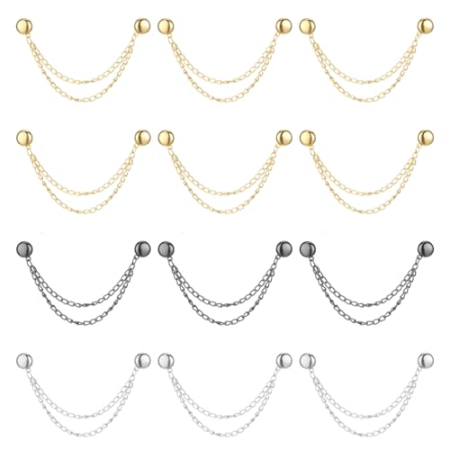 12 Pcs Magnet Hem Clips Pant Waist Tightener Multi-Function Magnetic Clothing Clips Metal Strong Magnet Pins Pinless Button Clip Chain for Fixing Hijab Clothes Pants Legs Sleeves Hem
