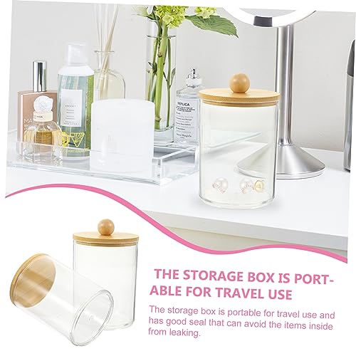 Luxshiny 2pcs Acrylic Makeup Storage Tank Bamboo Lid Tip Holder for Cotton Swabs Toothpicks