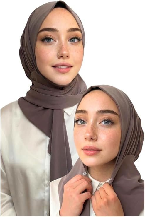 Instant Hijab Scarf for Women – Soft, No-Iron, No-Pins, Ready-to-Wear Hijab – Stretchy & Lightweight Polyester Fabric - color: C18 Peach