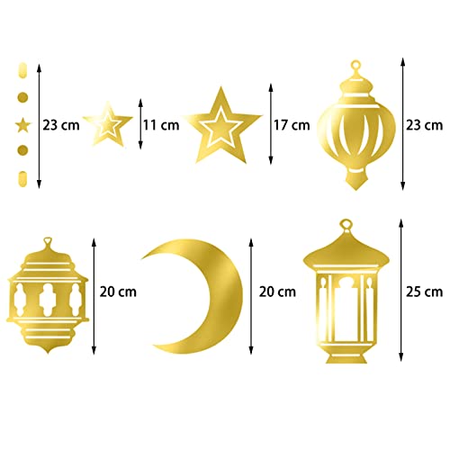 Gold Ramadan Star-Moon Party-Decorations Garland - 12pcs Twinkle Little Star Hanging Decoration Streamers Swirl Lantern, Eid Mubarak Birthday Wedding Party Banner Decor