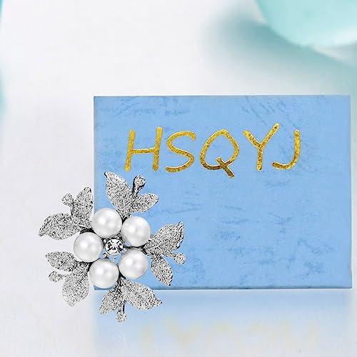 Crystal Pearl Flower Brooches Pins Fashion Beautiful Created Rhinestone Floral Brooch Good Idea for Party Dance Wedding Banquet for Elegant Women Girl - color: Silver Pearl Flower