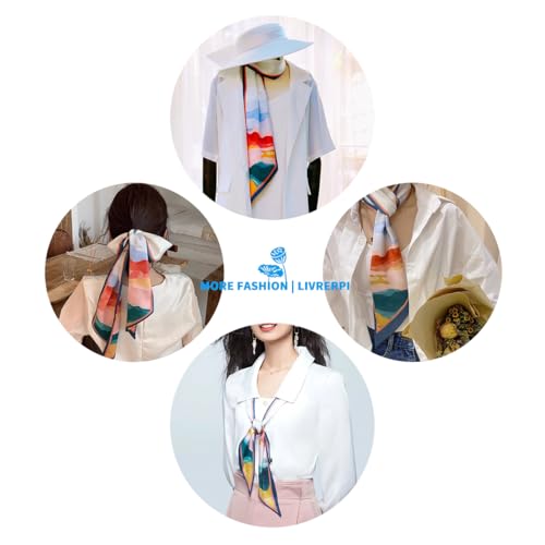 Silk Feeling Head Scarf Fashion Satin Hair Scarf Square Long Scarves for Women Gifts - color: 02 Sun Declined Westward /5.12 X 59 Inch