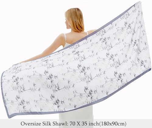 Women Silk Scarves Long Satin Lightweight Outdoor Shawl Wraps Printed Head Scarf 70''X35'' - color: 102-white