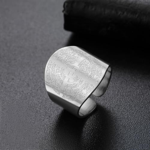 Dreamtimes Islamic Ayatul Kursi Ring for Women Men Muslim Quran Allah Rings Ayatul Kursi Arabic Calligraphy Adjustable Open Ring for Men Islam Eid Ramadan Gifts - style: Silver-2