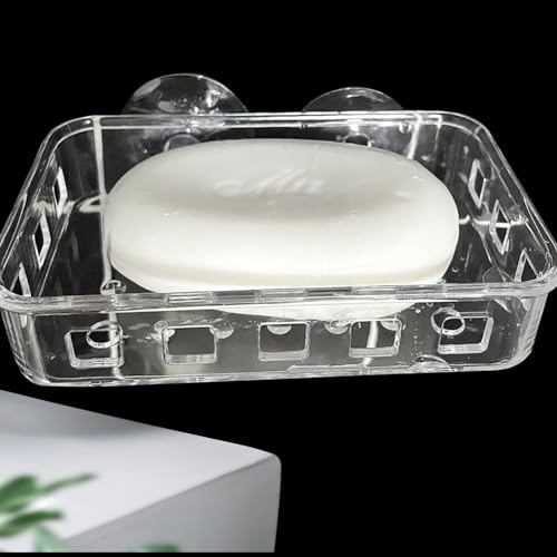 2 Pack Suction Cup Soap Dish Holder Soap Case Clear Acrylic Plastic Wall Mounted Shower Soap Holder Bathroom Kitchen Accessory Securely Holds Bar Soap, Sponge, and Toiletries