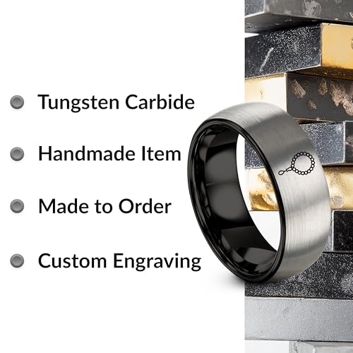 Tasbih Prayer Beads Ring - Gift for Muslim - Tungsten Carbide - Band - Black Yellow Gold Silver - Flat Dome Bevel - Men Women - Personalized Custom Engraving - 8mm - Anniversary Engagement Wedding - color: 03 - Black Grey Tungsten
