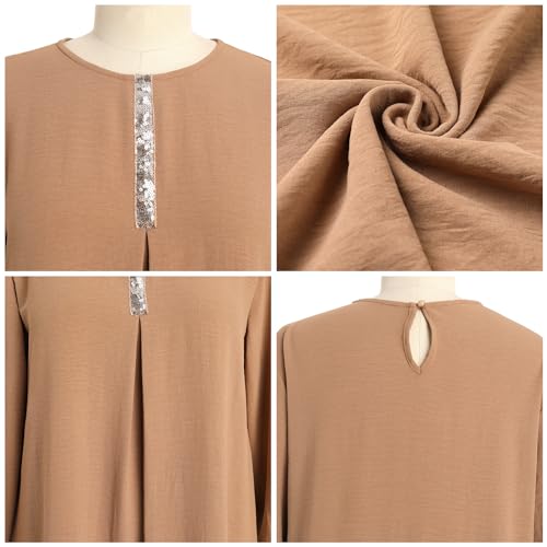 Abayas Dress For Women Muslim Long Sleeve Loose Top Pants 2 Pcs Dubai Islamic Muslim Women Matching Sets - color: Khaki B, size: Small