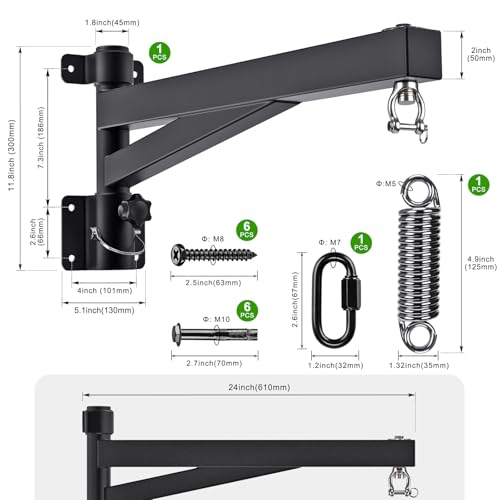 BeneLabel Heavy Bag Hanger for Punching Bag Beam Mount Hardware 360° Rotation Boxing Bag Ceiling Mount I-Beam Hanger for Hanging Heavy Punching Bags Wall Hangers - color: 24" Black wall hanger with spring