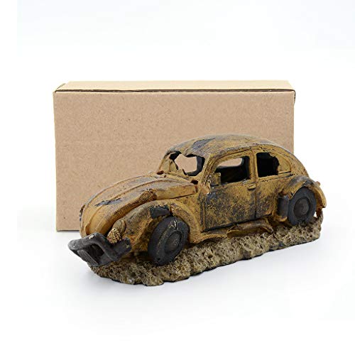 Aquarium Resin Ornament Decor, Imitation Car Wreck with Air Stone | Unique sunken car decoration for fish tank, Works with air pump to create bubble effect. Safe resin,non-toxic for fish