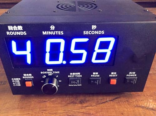 Boxing Interval Timer, Boxing and Muay Thai Timer with Blue LED Screen, Beep Timer Reminder, Full Button Knob Operations, Round Time Optional Gears, for Muay Thai/MMA/Kickboxing