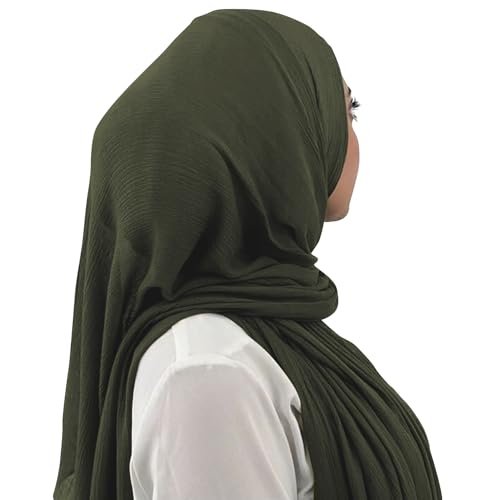 Premium Long Crinkle Chiffon Hijab Scarf for Women, Very Soft Muslim Head Scarfs - color: Olive